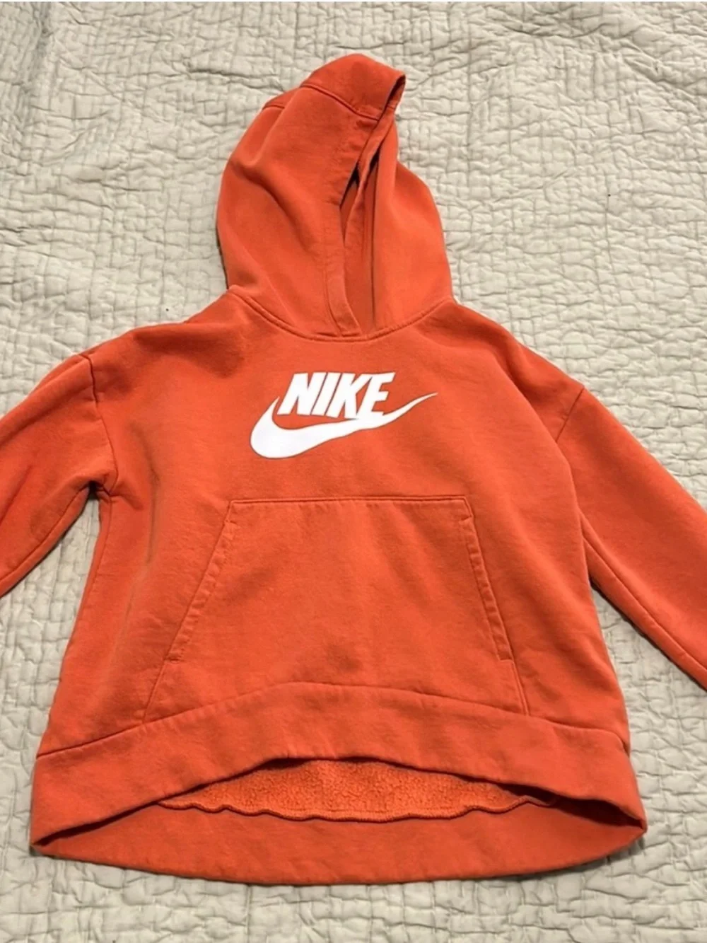 Nike Kids Large Orange White Swoosh Pullover Hoodie Fits Womens Small